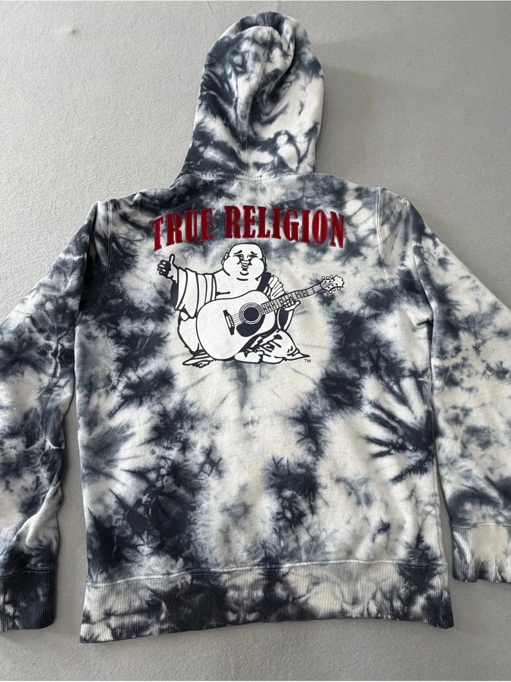 197/295 True Religion Men’s Large Tie Dye Hoodie Gray Black Red Horseshoe Logo